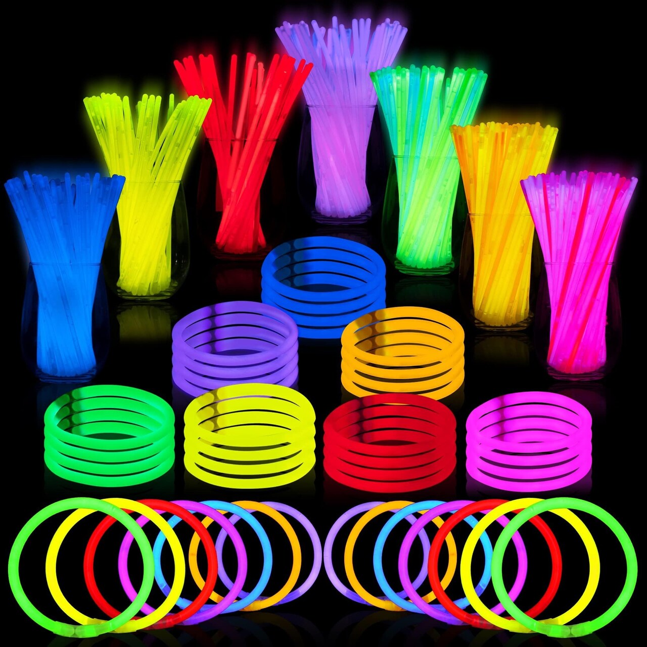 200 Pcs 8" Glowsticks, Bracelets Necklaces, Glow in the Dark Party Favors, Birthday ,Easter, Christmas, Halloween Supplies Pack, Football Party Supplies